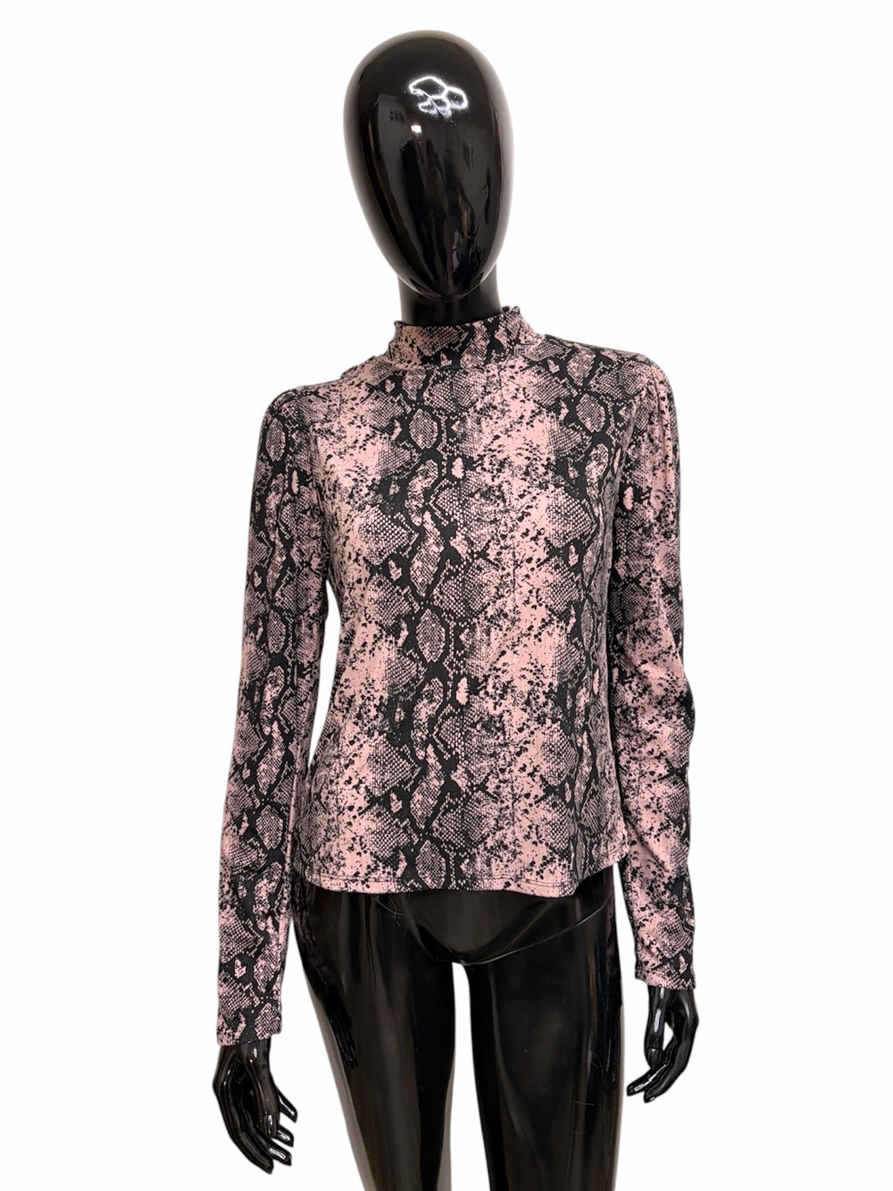 Eye Candy Pink & Black Snake-Print Long Sleeve Mock Neck Top